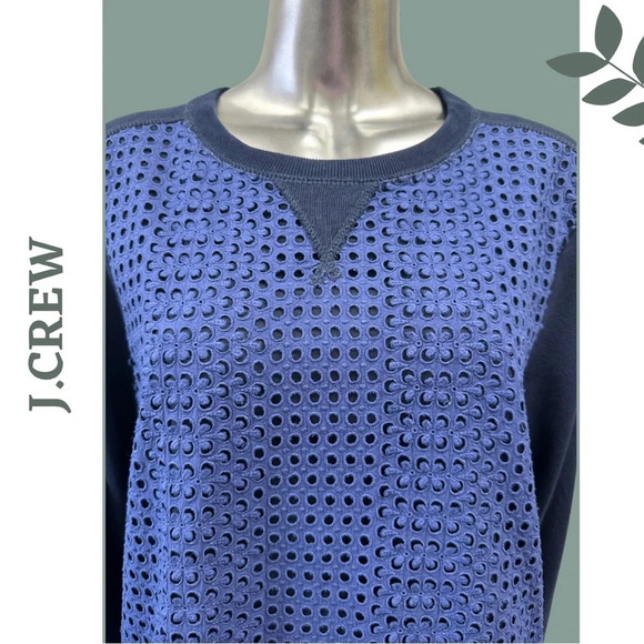 J. Crew Women’s Eyelet Pullover Knit Top Navy  & Blue Lomg Sleeve Size XL - Picture 5 of 6